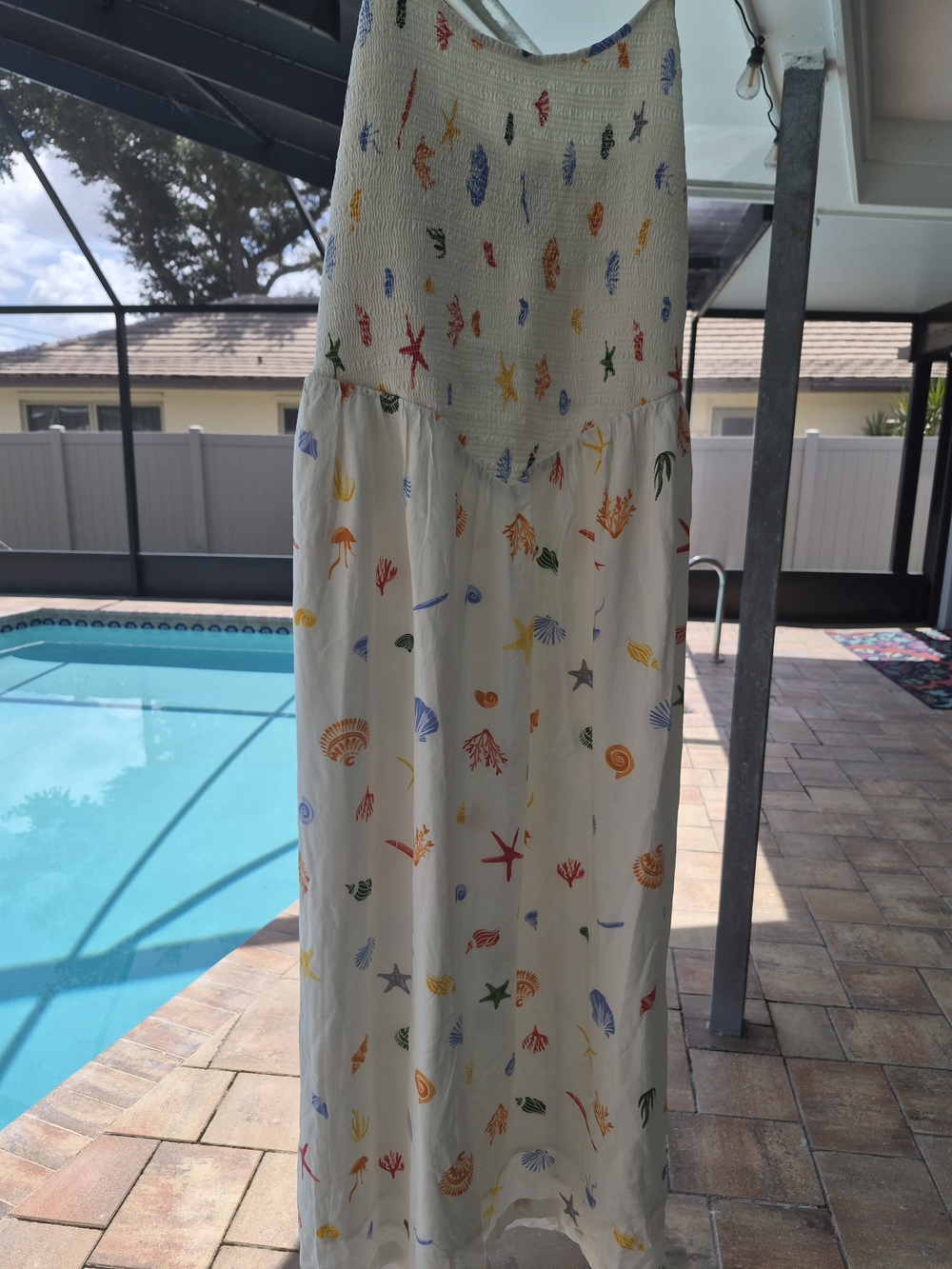 a new day Cream Midi Dress with Multicolor Sea Print